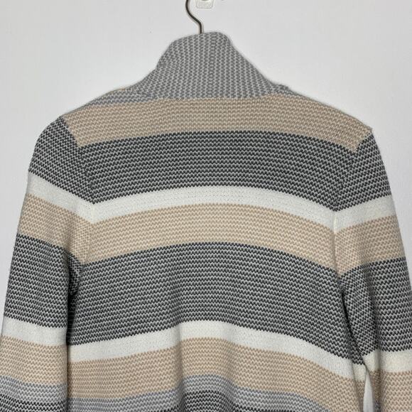 3/$20 Verve Ami women's neutral striped open front draped cardigan sweater SZ L - Picture 5 of 10